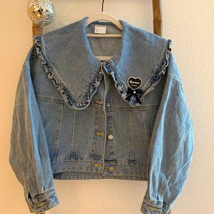Peter Pan Collar Ruffle Long Sleeve Denim Jacket